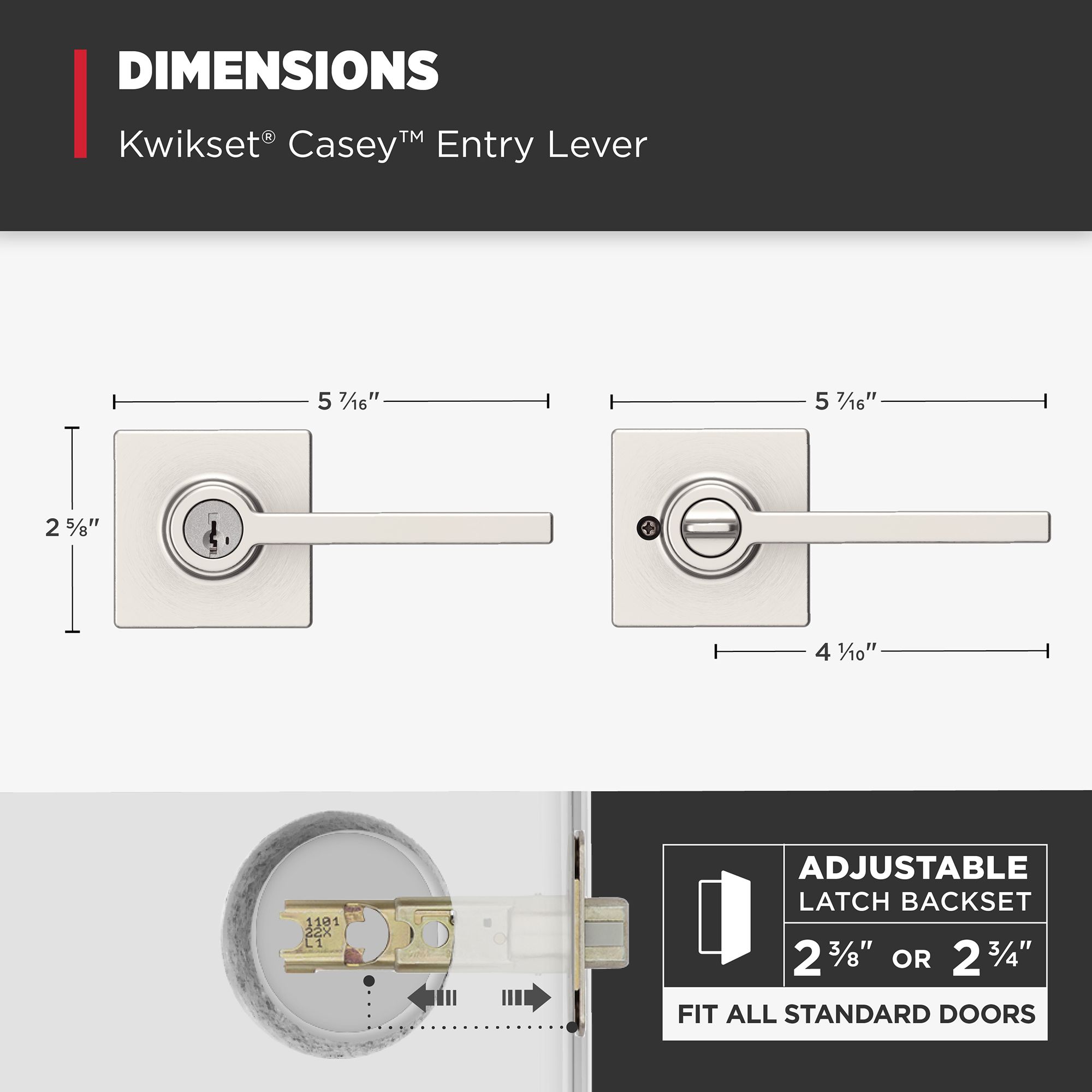 Satin Nickel Casey Lever (Square) - Keyed - featuring SmartKey